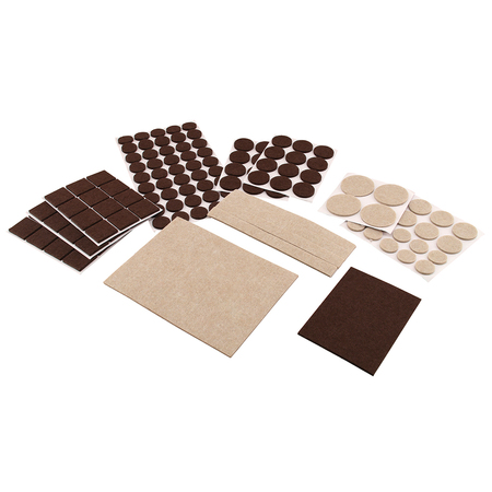 Prime-Line Furniture Felt Pad Assortment, Self-Adhesive Backing, Beige and Brown 133 Pack MP76600